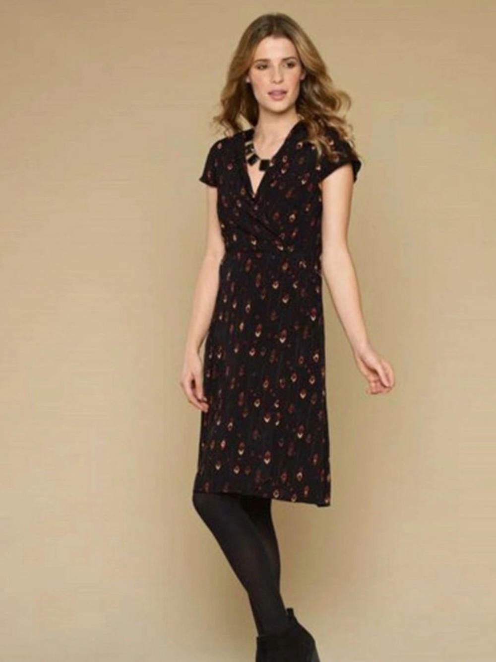 Monsoon Savannah Wrap Dress Black Abstract Print Midi Dress Size 6